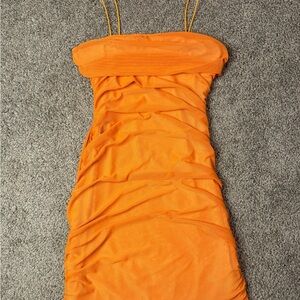 CBR Vibrant Orange Strapless Dress